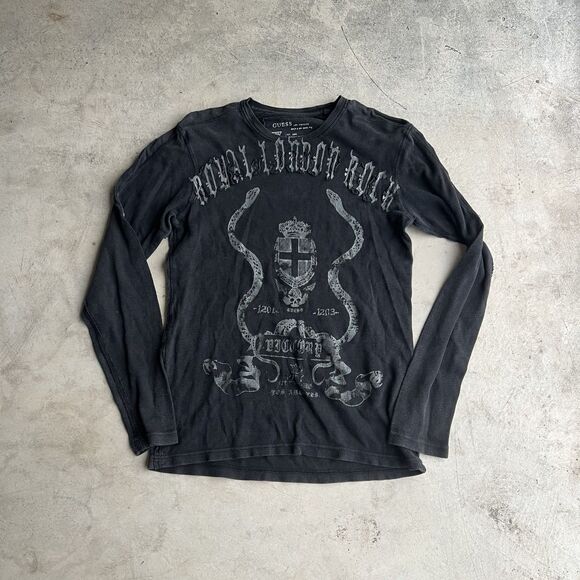 Vintage Y2k Guess Rock emo grunge Black Long Sleeve T-Shirt Mens Size M - Picture 1 of 2